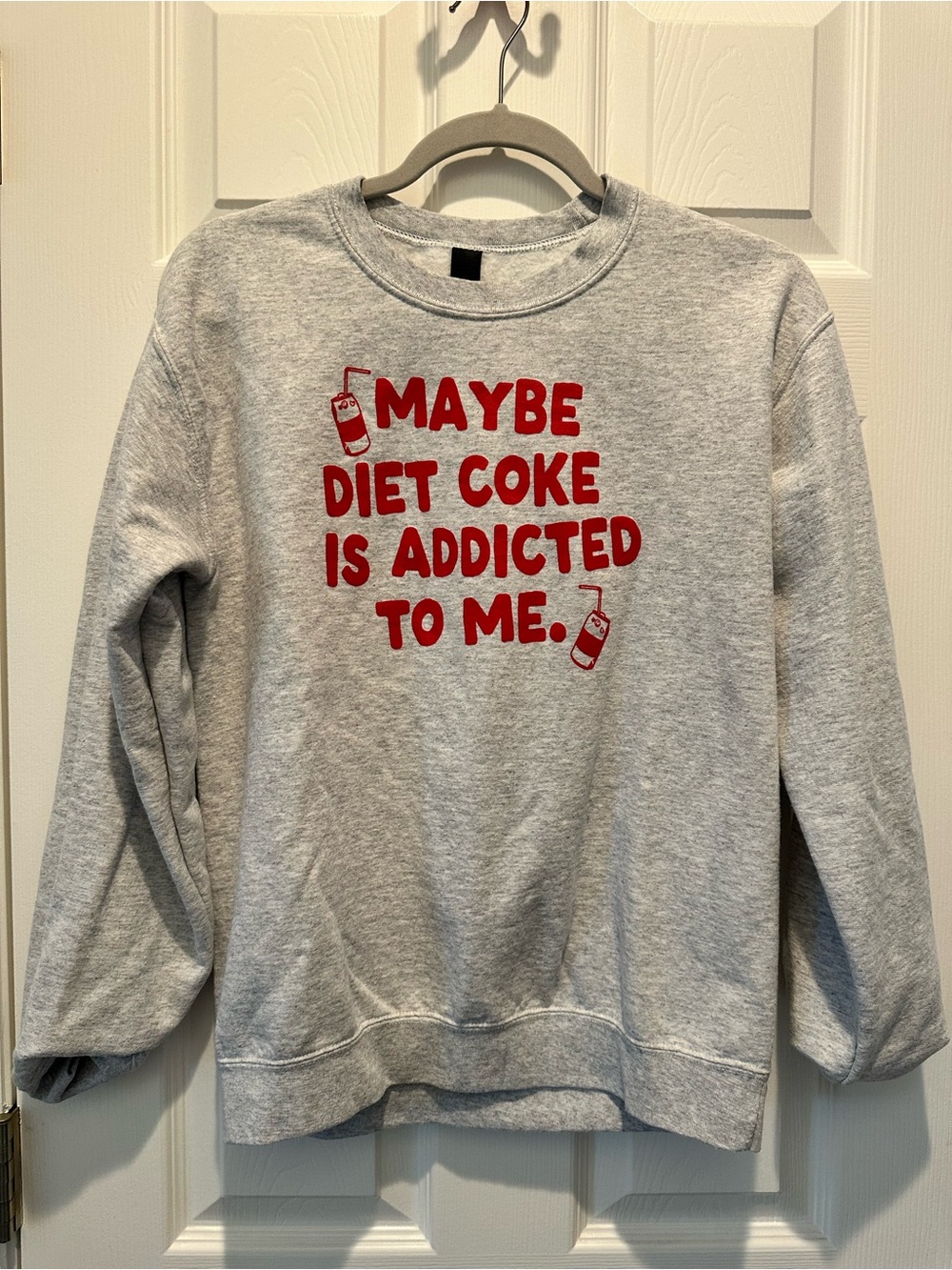 Gray Sweatshirt with Red "Maybe Diet Coke is Addicted to Me" Graphic